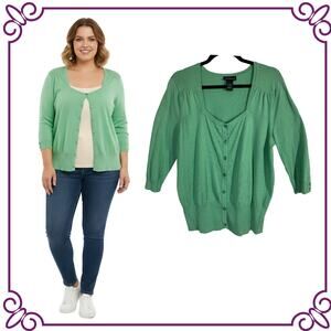 Lane Bryant Square Neck 3/4 Sleeve Cotton Green Cardigan Size 18/20